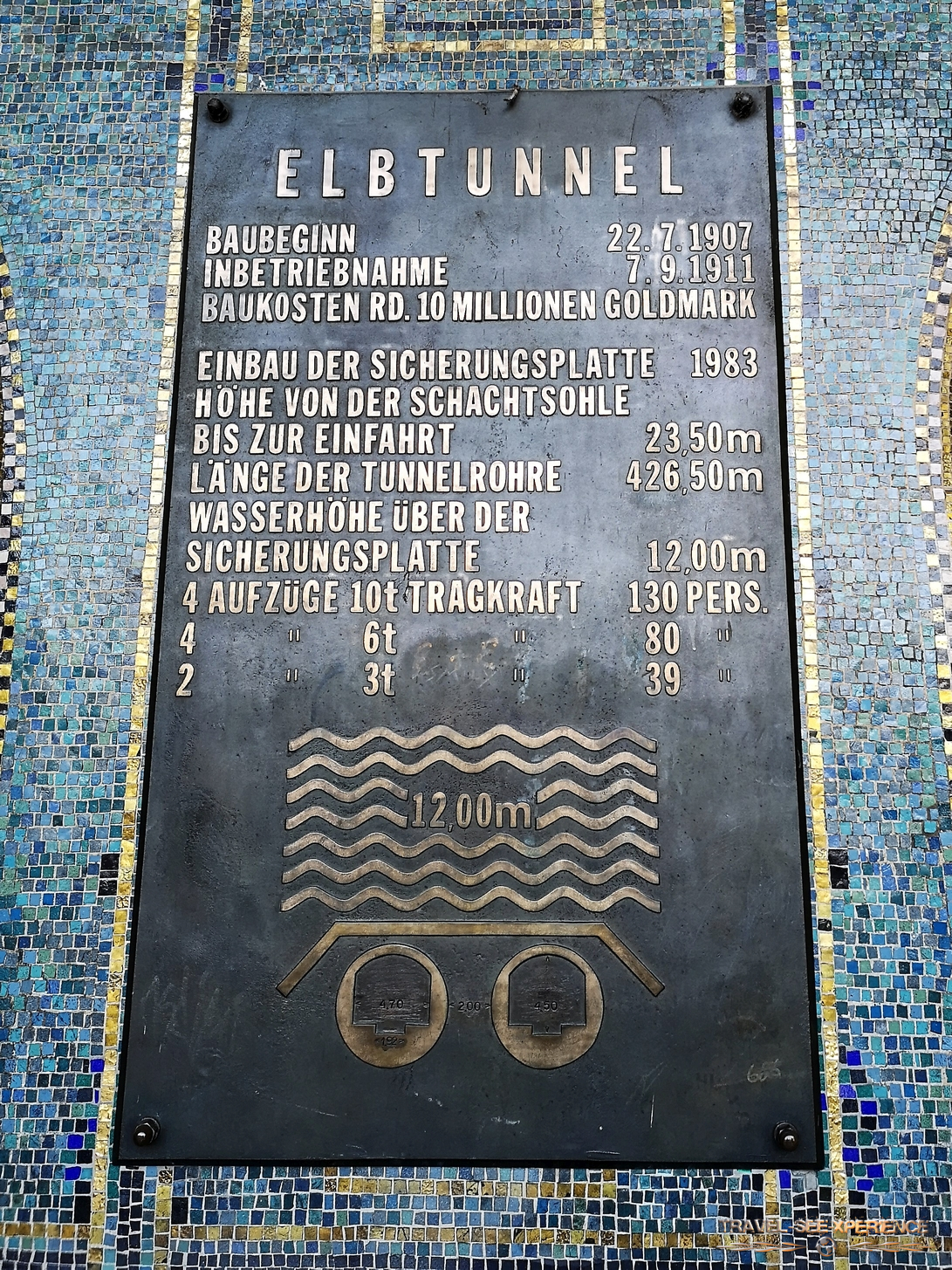 Information board about the Old Elbe Tunnel Hamburg